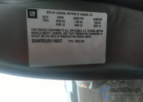 2003 Buick Century Custom from USA, damaged, VIN 2G4WS52J031166627